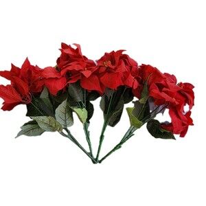 20" Poinsettias Artificial Christmas Flowers Decorations Large Bouquet 4 Bunches